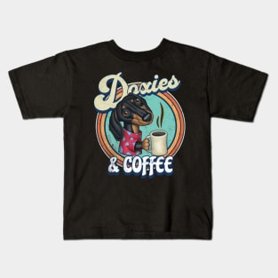 funny cute shirt for Doxies and Coffee drinkers with dachshunds Kids T-Shirt